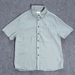Katin Alan Button Shirt Linen Cotton Blend Herringbone Abyss Green Mens Medium